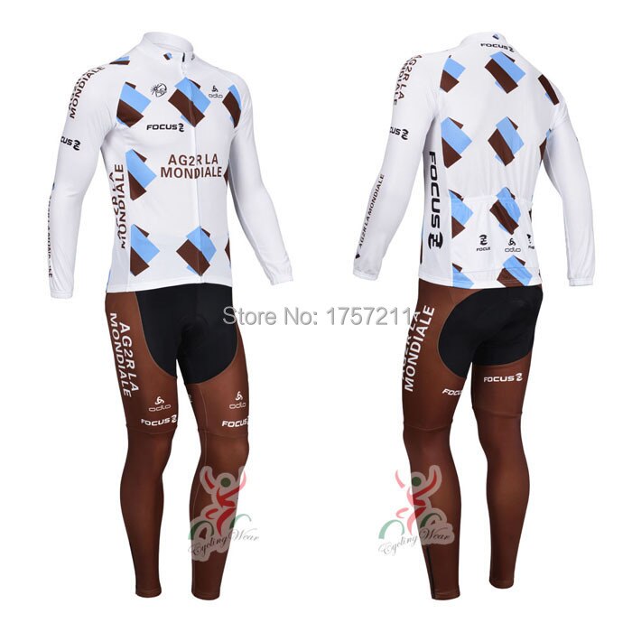2013 Ag2r La Mondiale [thermal] long sleeve cycling jersey and cycle pants set mountain bike riding sports equipment best wear